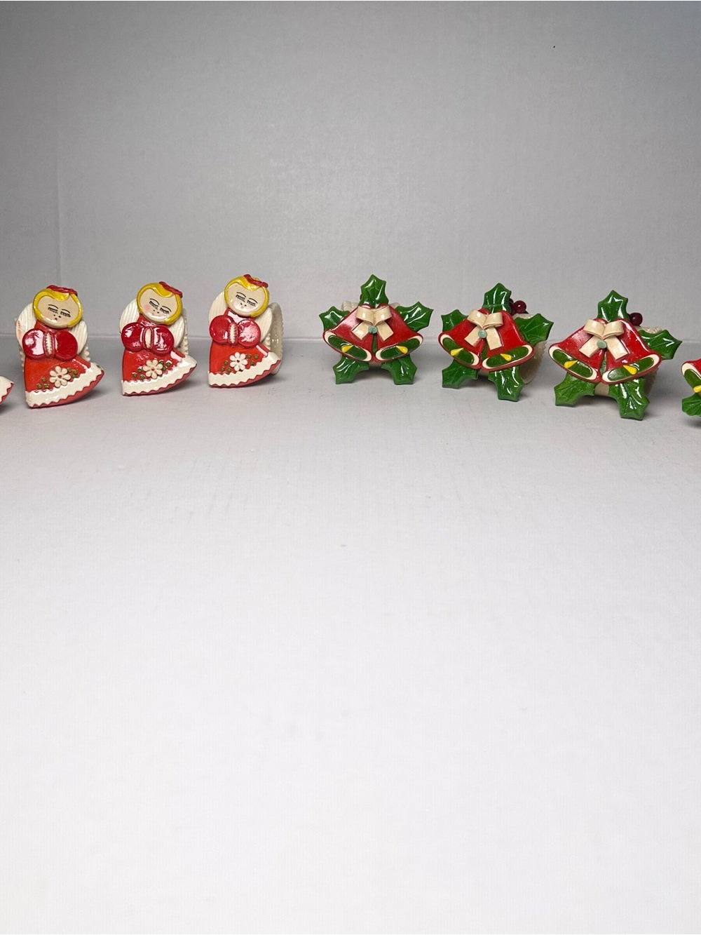 Vintage Christmas Holiday Angel & Holly Bells Napkin Rings-Resin Hand Painted-8